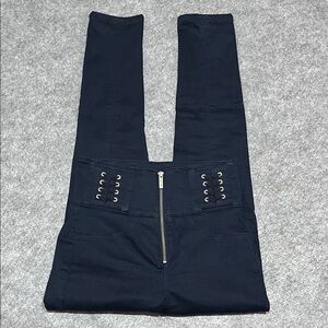 Karen Millen Navy High-Waist Lace-Up Jeggings with Front Zip